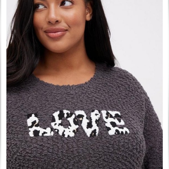 torrid Love Graphic Boucle Knit Pullover Sweater Grey - Picture 1 of 16